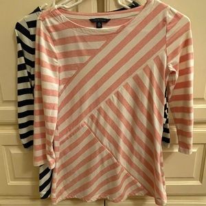 2 Tommy Hilfiger Cotton 3/4 Striped Sleeve Blouses